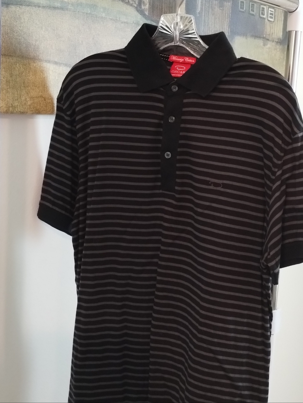 Men's Black & Gray Striped Oscar del Renta Polo Shirt